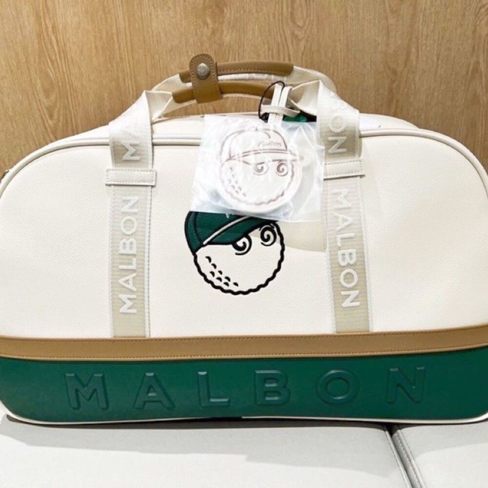 Malbon Golf Green White Travel Duffle Bag Weekender Carry-On Shoulder Strap